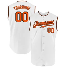 Custom White Orange-Black Authentic sem mangas Jersey de beisebol