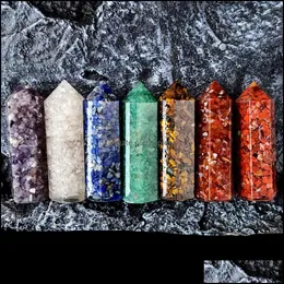 Loose Gemstones 7 Chakra Star Gemstone Group Healing Crystal Quartz Energy Stone Hexagonal Point Array Statue Figurines With Obsidian Dhw69