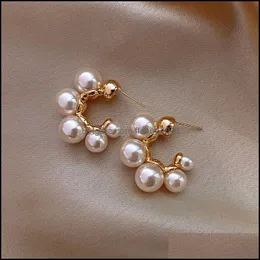 Hoop Huggie Hoop Hie Elegant Celebrity Metal Inlaid Pearl Earrings For Woman Fashion Jewelry Wedding Party Girls 3435 FFSHOP2001 DH4FK