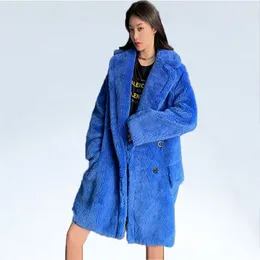 Winter Coat Real Teddy Fur Coats Women Fashion Long Sleeve Fur Jackets Women Elegant Solid Pockets Longer Coats Female Ladies2099