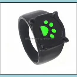 Band Rings Cartoon Black Cat Claw Ring Girl Boy Green Enamel Love Paw Print Cute Jewelry Kid Punk Birthday Gift Drop Delivery Yydhhome Dhh6R