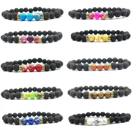 Beaded Strands 16 Colors Chakras Black Lava Stone P￤rlor Strand Armband Essential Oil Diffuser Armband Vulkanic Rock Beaded Elasti DHK2R