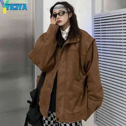 سترات نسائية Yiciya Bomber امرأة اسكواش سترة من جلد الغزال من جلد الأكمام الطويلة سترات Winter Winter Coats American Vintage Baseball's سترة 2022 Met T220830