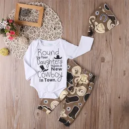 Roupas Conjuntos de roupas Citgeett Infant Baby Clothings Sets Cowboy Baby Girl Garota Roupa Rodper Pantshat 3pcs Ternos