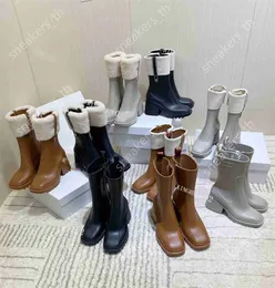 Designer Boot Women Betty Boots PVC Rubber Bootie Platform Wool Booties Outdoor Ankle Bootss Cycuviva Square Toe Rain Boots