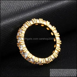 Cluster Rings Usa Size 6-12 Hip Hop 1 Row Round Big Zircon Gold Sier Tennis Ring For Men Women 549 Q2 Drop Delivery 2021 Jewelry Carsh Dh6T9