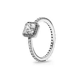 Square Sparkle Halo Pierścień Autentyczny 925 Srebrny Srebrny Kobiety Designerka Wedding Biżuteria do Pandora CZ Diamentowe Pierścienie zaręczynowe z oryginalnym pudełkiem