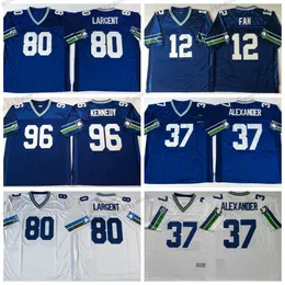 Mens Retro Football Jerseys 37 Shaun Alexander 80 Steve Largent 12 12th Fan 96 Cortez Kennedy Vintage Blue White Stitched Jersey M-XXXL