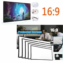 Port￡til 60 - 150 Projector LED Screen de proje￧￣o 169 3d HD Filmes de cinema em casa Teatro ao ar livre White para montagem em parede333V