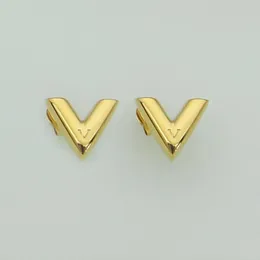 Lüks Küpe Damızlık Kadın logosu Paslanmaz Çelik Çift Altın V Küpe Moda Takı hediyeler kadın Aksesuarları toptan için
