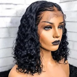 짧은 밥 가발 물파 레이스 가발 13x1 t 부품 곱슬 인간의 머리카락 사전 뽑은 브라질 흑인 여성