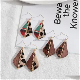 سحر إطار دمعة مستوحاة من الربط Wooood Leopard Print Pu Leather Charms Earrings هندسة النساء المجوهرات التسليم 2021 Dhsel Dhxtz