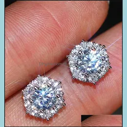 Stud basit moda mücevher çarpıcı gerçek 925 sterling sier yuvarlak kesilmiş beyaz topaz cz değerli taşlar parti kadınlar düğün gelin saplama earrin dh1jq