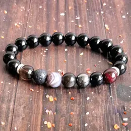 MG1608 Strand Root Chakra 7 con bracciale Mala da polso in tormalina nera 8 mm Bracciali da uomo con protezione energetica in onice nero