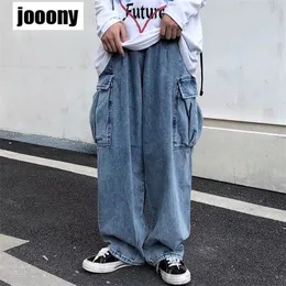 Erkek Kot Wideleg Jeans Erkek Sonbahar Baba Trend Öğrenci gevşek düz pantolon Japon retro 1 cep gevşek vahşi moda 220831