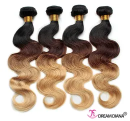 Ombre Human Hair Weaves Body Wave 3 ou 4 Pactles três tons 1b 4 27 Extensões de cabelo de cabelo virgem brasileiro