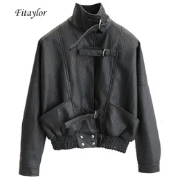 女性SジャケットFitaylor Harajuku Faux Leather Jacketバットウィングスリーブルーズバイカーコートカジュアル秋の女性Pu Outwear Punk Bomber 221130