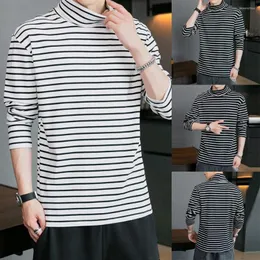 Men's T Shirts Winter Warm Men Turtleneck Striped T-shirt Blouse Pullover Long Sleeve Top Fashion Nightwear Basic Solid Color Bottom Clothe