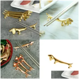 Other Table Decoration Accessories Golden Color Tableware Holders Dogs Zinc Alloy Modeling Chopsticks Holder Sliver Colors Knifes Dhi8H