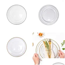 Dishes Plates 27Cm Round Bead Dishes Glass Plate With Gold/ Sier/ Clear Beaded Rim Dinner Service Tray Wedding Table Decor Dhgarden Dhta7