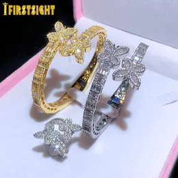 Armbandskedja Iced Out Bling ￶ppnade fj￤rilen Charm Baguette AAA CZ Zircon Insekter Bangle f￶r m￤n Kvinnor Hiphop Luxury Jewelry