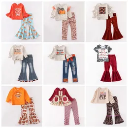 Kläder set Girlymax höst vinter tacksägelse baby flickor barn kalkon blommig bomullsutrustning boutique jeans sammet byxor set barn 221130