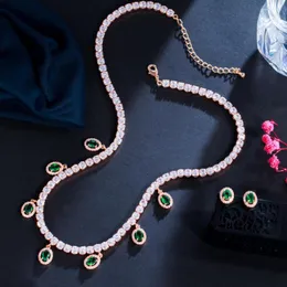 Jóias de casamento conjuntos de cwwzircões redondos gream green cz cristal charme brinco de colar de colar de tendência boho set para women acessórios t592