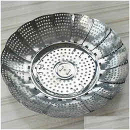 Other Kitchen Dining Bar Stainless Steel Steamer Disc Collapsible Lotus Flower Telescopic Mti Function Food Fruit Vegetab Dhgarden Dhdqu