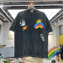 Men's T-Shirts Nice Washed Puff Print RainbowT Shirt Men Women High Quality Heavy Fabric T-shirt Summer Style Tops Tee T221130