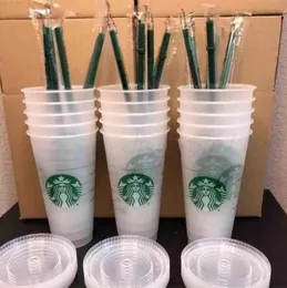 DHL Mermaid Goddess Starbucks Cups 24oz/710ml canecas plásticas canecas plásticas reutilizáveis ​​bebidas claras no fundo do pilar de fundo liso Copo de palha