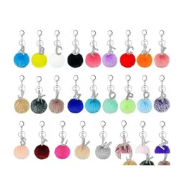 Ключевые кольца AZ Az Alphabet Keychains Fashion Artificial Rabbit Murce Ball Letter Bearg Bag Сумка подвеска мягкий и плюшевый Pompom Keyfob Ewew Dhvdh