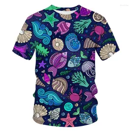Herr t-skjortor under vattnet värld mönster tecknad 3d tryck t-shirt retro stil europeisk och amerikansk gata kort ärm fashionoversized