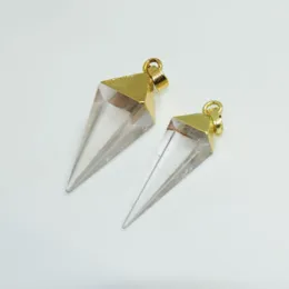 Colares pendentes Arrowhead de quartzo de cristal de revestimento de ouro para jóias DIY, tornando a famale stone natural clara de rombus facetado
