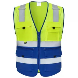 Konstruktionskläder Säkerhet Vest Hög synlighet Reflekterande Night Construction Work Security Vest för män blixtlås och fickor främre trafikarbeten