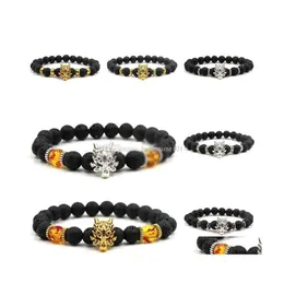 Charm Bracelets 14 Styles 8Mm Black Lava Stone Essential Oil Diffuser Bracelet Vintage Gold/Sier Dragon Head Charms Bracelets Stretc Dhfx6