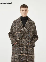Herr ull blandar Mauroicardi Autumn Winter Loose Colorful Stylish Warm Tweed Woolen Coat Men dubbelbröst coola lyxdesignerkläder 221201