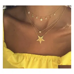 Colares de pingentes moda moda shel shinestone pentagram star pingente mtilayer colar todos os colares de combina￧￣o para feminino gotas de ouro dhw5o