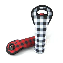 Andra köksmatsal Neopren Red Check Wine Holder Shock Proof Printed Buffalo Plaid Cooler Ers Dålig flaskhylsa Svart DHC7A