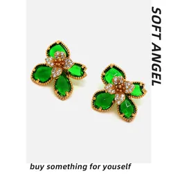 Handgefertigte Smaragdblumen -Ohrringe Edelsteinohrringe für Frauen Bohemian Hochzeit Schmuckzubehör Accessoires