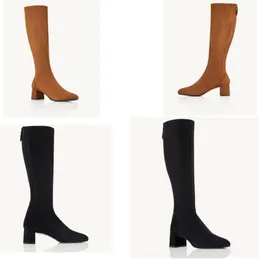 Aquazzura Honore عالي الجودة Saint Designer Boot Winter Luxury Woman Bootie Leather Sheip zip Mid Calf Block Heel Boots Heel Party Rubber
