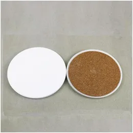 Mats Pads Alta brancura Cer￢mica Coaster Round Sublimation Blank Placemat Drinks Coffee Scow Scow Pad Table Decor Deces Dhgarden DHN3Y
