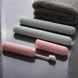 Badtillbeh￶r Set Portable Toothbrush Box Hush￥ll Plastispr￶vning Lagring Enkel randig Design Traveltv￤tt Tandborste