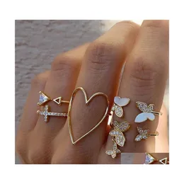 Band Rings Fashion Jewelry Cross Triangle Love Hollow Butterfly Ring Set 5Pcs/Set Knuckle Rings Drop Delivery Dh0Ke