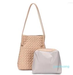 Evening Bags Hand Woven Bucket Bag For Women Fashionable Simple Versatile Shoulder Large Capacity Tote Soft Leather Handbag