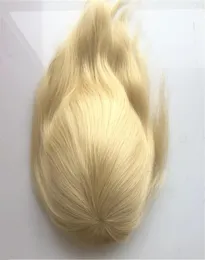 ブロンドの男性Toupee Full Skin Pu Toupee for Women Brazilian Human Hair Toupee 613ストレートメンヘアピース交換システム4151981