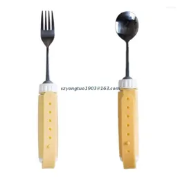 Dinnerware Sets Elderly Utensil Disabled Patient Easy Grip Eating Aids Spoon Fork Stainless Steel Removable Rotating Tableware