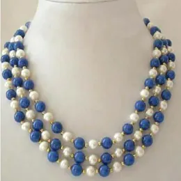 3 file da 7-8 mm vera perla bianca lapis lazuli chiusura da donna collana festa