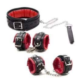 Bondage Soft Sponge Sex Handcuffs Ankle Cuffs With Chain Collar Restraints Toys for Couple Adult Games Bdsm Set 221130