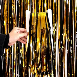 Party-Dekoration, schwarz, goldener Hintergrund, Vorhang, Metallfolie, Fransen, Schimmer, Geburtstag, Hochzeit, Wand, PO-Zone