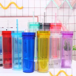 Tumblers 16Oz Acrylic Tumbler Mti Color Clear Plastic Cups With Lids And Sts Double Wall Straight Water Bottle 227 J2 Drop D Dhgarden Dhz1N
